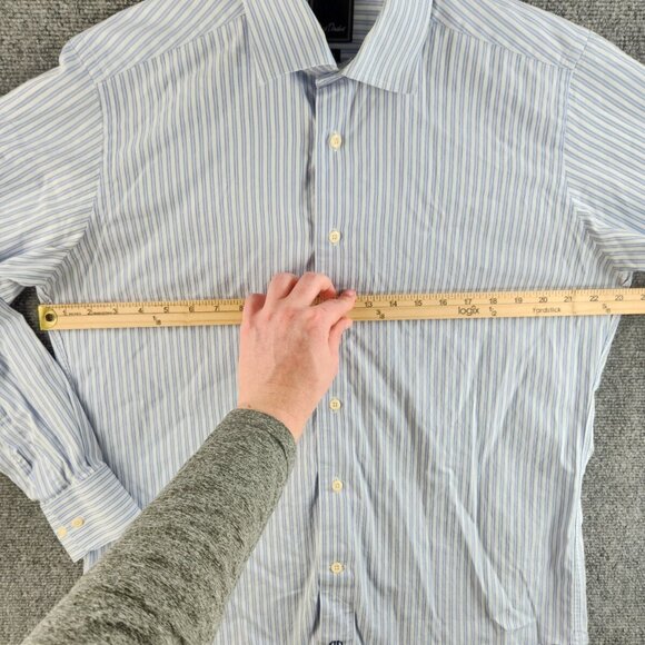 David Donahue Button Up Shirt Cotton Long Sleeve 16.5 34/35 Trim Blue Striped - Picture 11 of 16